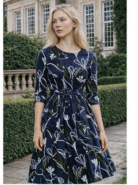 Samantha Sung *NEW* Florance Dress Indigo Abstract Debussy Midi